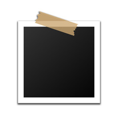 Empty black photo frame with shadows. Polaroid frame on transparent background. PNG images 