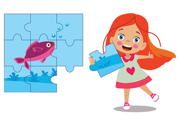 cute pretty girl doing puzzles
