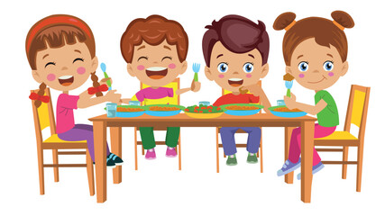cute kids eating at the dinner table
