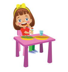 Cute Girl Eating At The Dinner Table