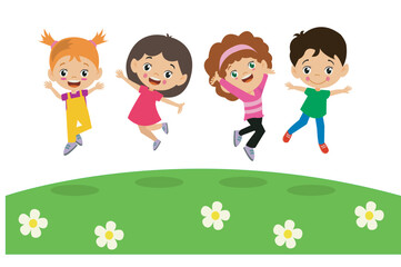 cute happy beautiful kids jumping