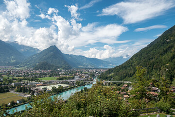 Fototapeta na wymiar Aerial view over the city of Interlaken in Switzerland
