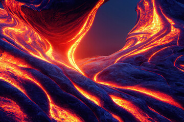 Abstract volcanic style background, hot lava flow, 3d illustration