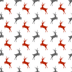 Merry Christmas and Happy New Year. Vector seamless pattern. Deer isolated on white background. Design for clothing,fabric,textile