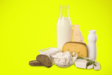 Dairy and Cheese prodact on the color background