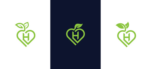 Heart Leaf Logo Concept symbol sign icon Element Design with Initial Letter H. Love, Herbal, Natural Products, Cosmetics, Ecology, health Care, spa, yoga Logotype. Vector illustration template