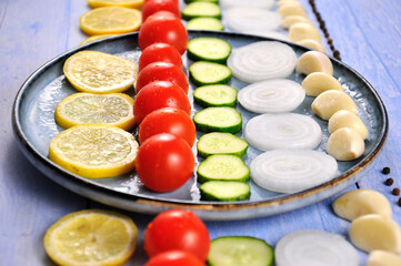 Composition of vegetables and fruits.