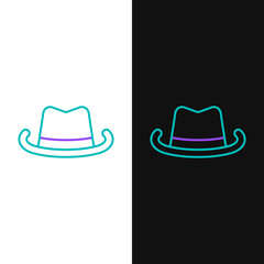 Line Western cowboy hat icon isolated on white and black background. Colorful outline concept. Vector