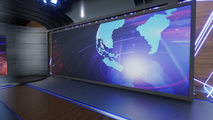 Virtual Studio 2267_News Studio, Backdrop For TV Shows .TV On Wall.3D Virtual News Studio Background, 3d illustration
