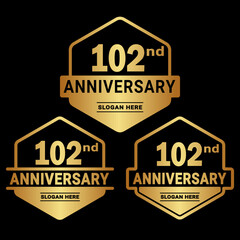 102 years anniversary celebration logotype. 102nd anniversary logo collection. Set of anniversary design template. Vector and illustration.
