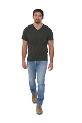 Fototapeta premium front view man walking on white background