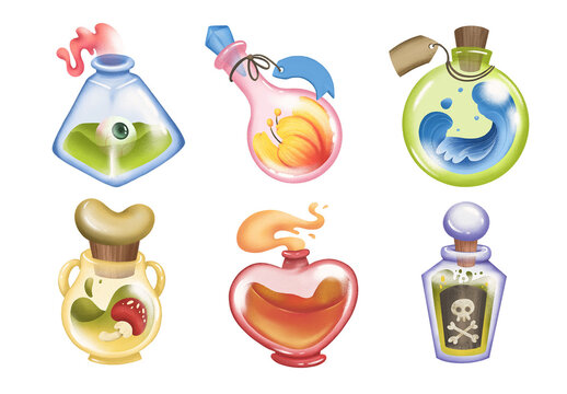 Magic Potions Spell Jar Poison Bottles Clipart