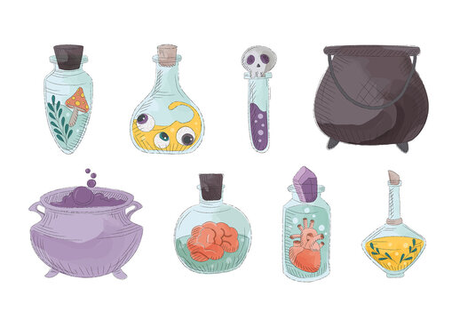 Magic Potion Bottles Spell Jars with Cauldron