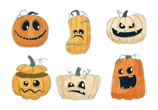 Halloween Pumpkin Jack O Lantern Character Illustrations