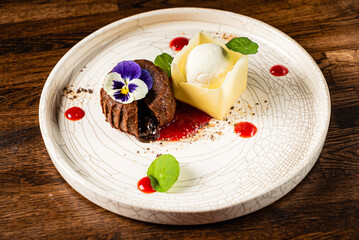 chocolate cake with ice cream