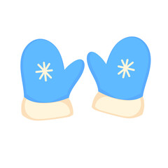 Children pair mittens winter clothes icon and child glove isolated white. Kid season fashion clothing and warm cartoon accessory. Cute person cloth and wear dress. Weather knitted apparel and woolen