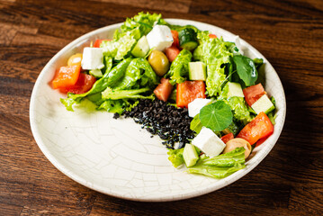 greek salad on the white plate