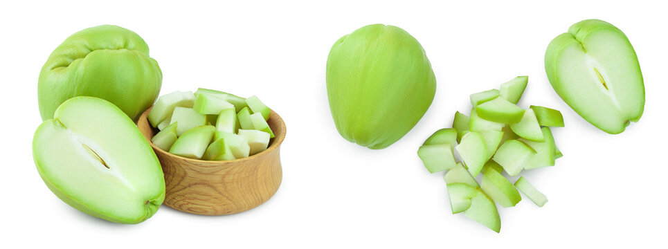 fresh Chayote vegetable or mexican cucumber isolated on white background