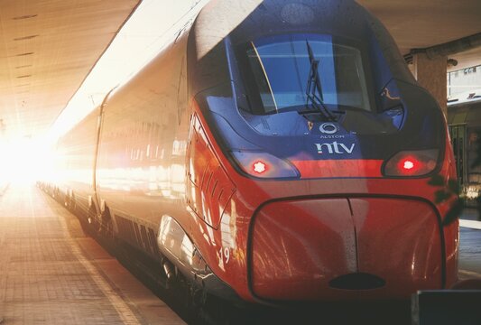 Florence, Italy , August 23 2022, Italo Train at sunset