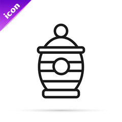 Black line Funeral urn icon isolated on white background. Cremation and burial containers, columbarium vases, jars and pots with ashes. Vector