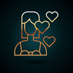 Gold line Love yourself icon isolated on dark blue background. Self love. Self care and happiness. Vector