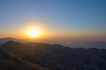 Sunrise in Nemrut Dagi National Park. Scenic view of sunrise in a mountainside. Adiyaman province, Turkiye