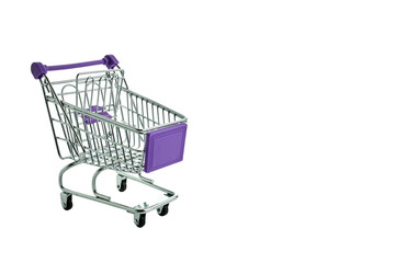 Shopping cart close-up on a white background, copy space. Shopping concept, grocery cart. A Shopping Cart Isolated On White