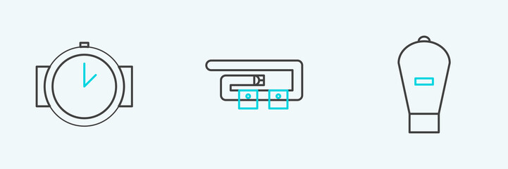 Set line Lift bag, Diving watch and belt icon. Vector