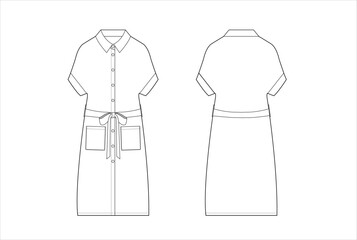 Long shirt dress flat sketch template for women