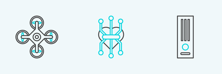 Set line Video game console, Drone and Processor icon. Vector