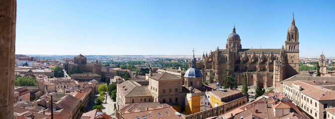 Fototapeta premium Salamanca, Spain - June, 28, 2022, Panoramic view of the cathedral of Salamanca, Castilla y León, Spain, on the Ieronimus excursion.