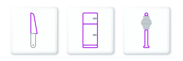 Set line Honey dipper stick, Knife and Refrigerator icon. Vector