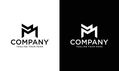 Letter MM Logo Monogram Double M Logo on a black and white background.
