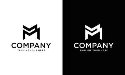 Letter MM Logo Monogram Double M Logo on a black and white background.