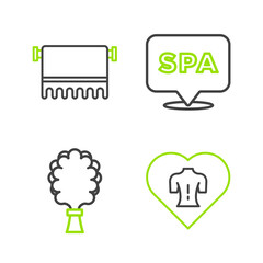 Set line Massage, Sauna broom, Spa salon and Towel hanger icon. Vector