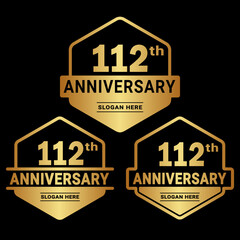112 years anniversary celebration logotype. 112th anniversary logo collection. Set of anniversary design template. Vector and illustration.

