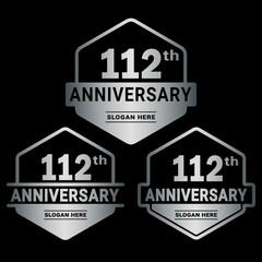 112 years anniversary celebration logotype. 112th anniversary logo collection. Set of anniversary design template. Vector and illustration.
