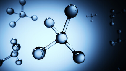 Molecules float separately in blue background