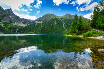 Naklejka na ściany i meble Amazing landscape of the Eye of the Sea Lake in Tatra Mountains, Poland