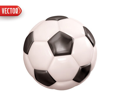 Soccer ball. Football balls realistic 3d design style. Leather texture white black color. Mockup of sports elements isolated on white background. vector illustration