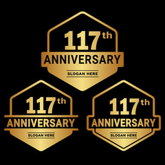 117 years anniversary celebration logotype. 117th anniversary logo collection. Set of anniversary design template. Vector and illustration.
