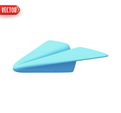 Paper plane blue colors. Paper airplane. Realistic 3d design element In plastic cartoon style. Icon isolated on white background. vector illustration