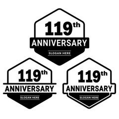 119 years anniversary celebration logotype. 119th anniversary logo collection. Set of anniversary design template. Vector and illustration.
