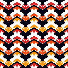 Ethnic seamless pattern. Freehand zigzag stripes print. Boho chic design background. Tribal style wallpaper. Brush wavy lines. Handdrawn geometric ornament. Chevron backdrop. Indigenous image.