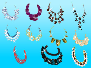Naklejka premium Jewelry accessories realistic set with necklace vector.Necklace jewelry icon set