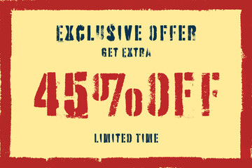 45 forty-five Percent sale frame vector grunge. vintage stamp