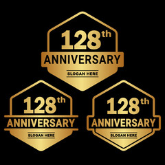 Obraz premium 128 years anniversary celebration logotype. 128th anniversary logo collection. Set of anniversary design template. Vector and illustration. 