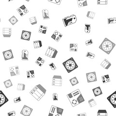 Set Video graphic card, Motherboard digital chip, Computer cooler and Server, Data, Web Hosting on seamless pattern. Vector