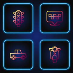 Set line Scooter, Car, Traffic light and Location with taxi. Gradient color icons. Vector