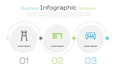 Set line Chair, Office desk and Sofa. Business infographic template. Vector